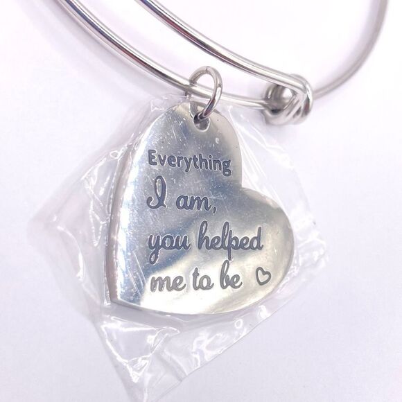 Women’s Silver Inspirational heart charm bangle bracelet - Picture 3 of 4